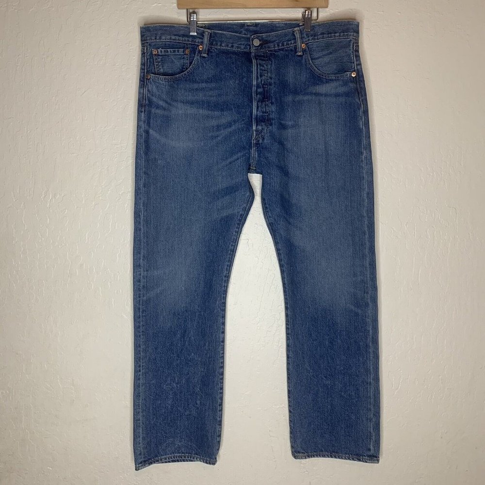 Levi's 501 Blue Button Fly Straight Leg Denim Jeans Mens Size 40x30